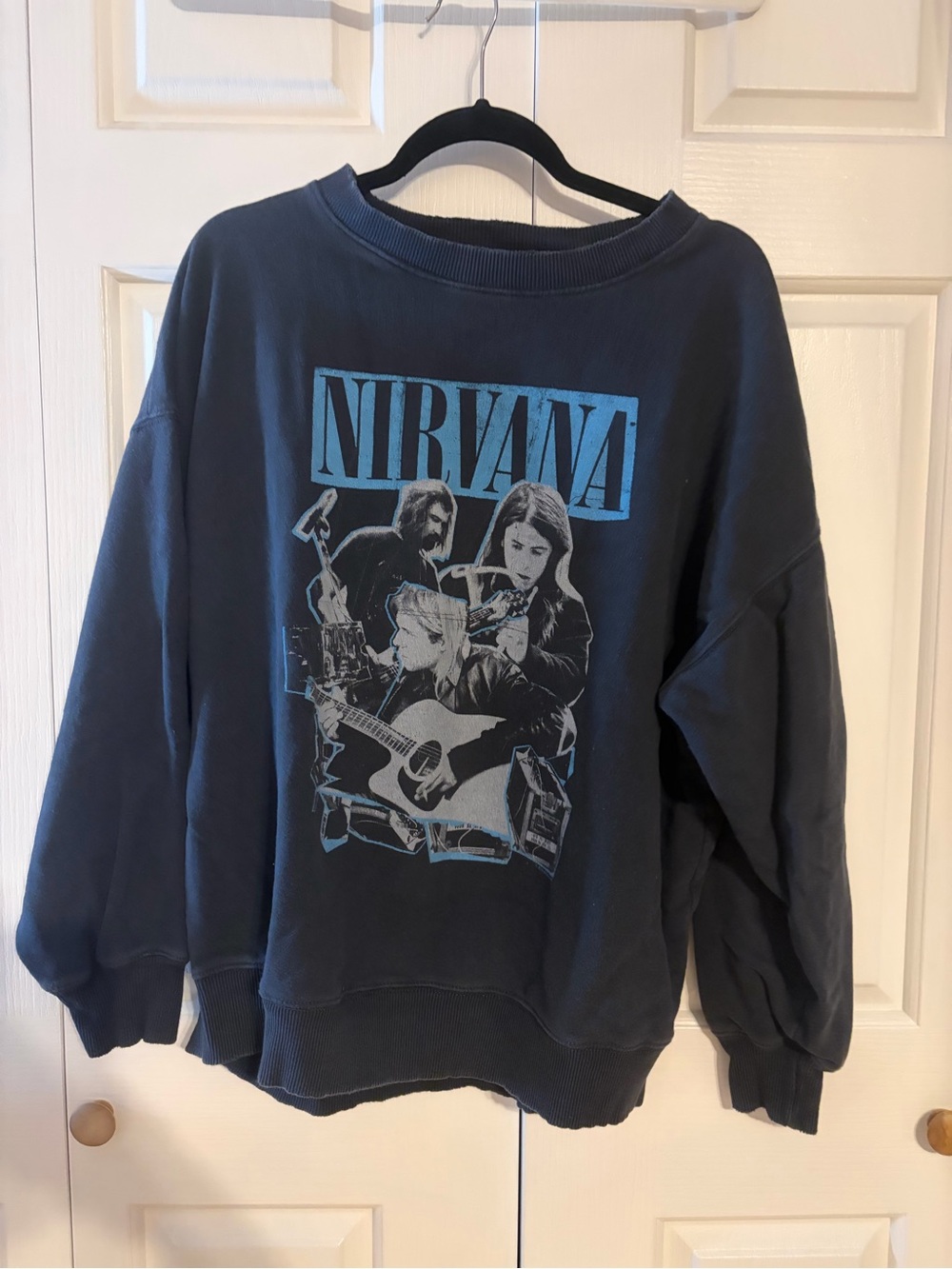 American Eagle Outfitters Nirvana Graphic Crewneck - Black with Blue Print